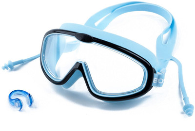 BOLDFIT Swimming Goggles for Kids UV Antifog Adjustable Strap Ear & Nose Plug Swimming Goggles(Blue)