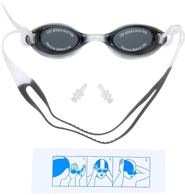 VEERA Swimming Anti fog goggle eye safety glasses Adjustable Silicon for Kids & Adults Swimming Goggles(Black)