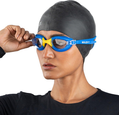 BOLDFIT Adult Swimming Goggles Men & Women Airtight UV Adjustable Strap Swimming Goggles(Blue, Yellow)