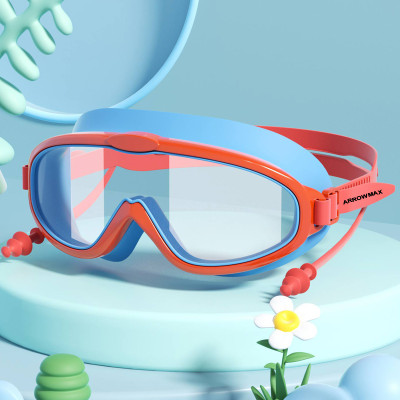 ArrowMax Swimming Goggles Wide Lense Anti Fog For Kids Boys Girls Earplugs Attached Swimming Goggles(Red)