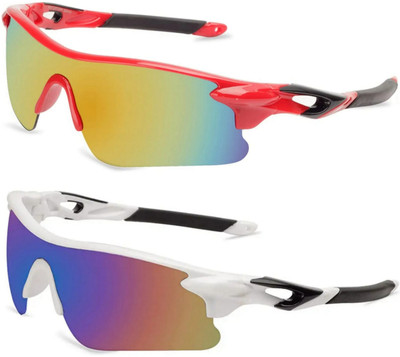 JEERATI UV Protected Mirrored Sports Sunglasses (Pack of 2) Sports Goggles(Multicolor)