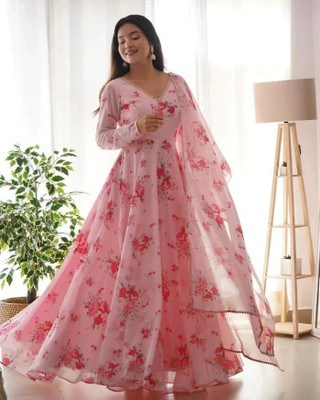 dhyan creation Anarkali Gown(Pink)