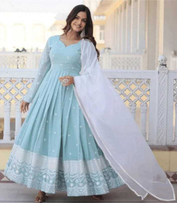 mahi fabric Anarkali Gown(White)