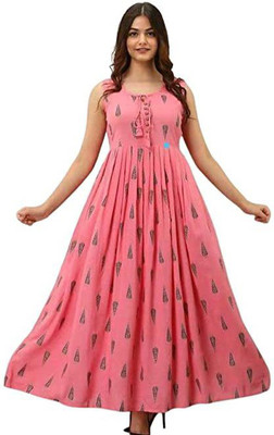 maya fashion Women Fit and Flare Pink, Black Maxi/Full Length Dress