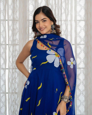 MBI CREATION Anarkali Gown(Blue)