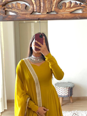 MAA FASHION HUB Anarkali Gown(Yellow)