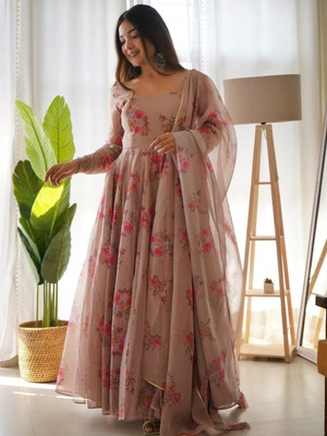 ADESHCREATIONN Anarkali Gown(Brown)