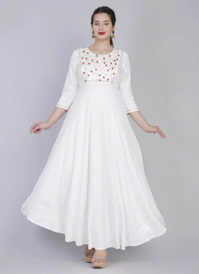 HouseOfCommon Women Printed Anarkali Kurta(White)