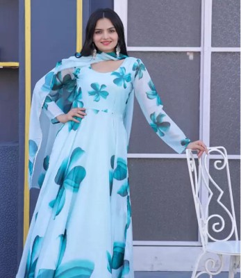 hotixo Flared/A-line Gown(Light Blue)