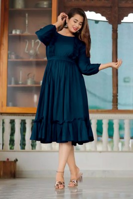 Raiyani Enterprise Women Fit and Flare Blue Dress