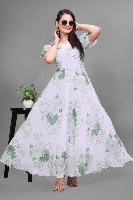 Snezia Anarkali Gown(Green, White)