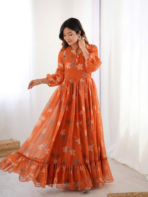 RADHARANI TEX Flared/A-line Gown(Orange)