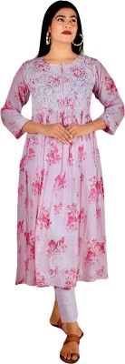 store chikankari Flared/A-line Gown(Pink)