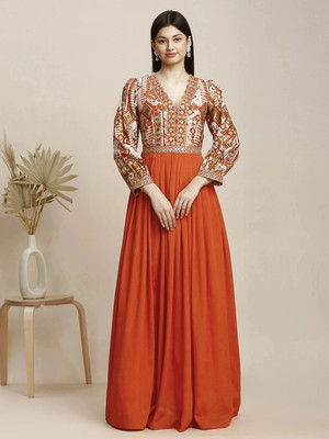 Madhuram Textiles Anarkali Gown(Orange)