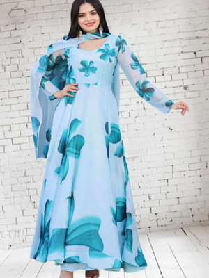 NYALKARAN ENTERPRISE Anarkali Gown(Light Blue)