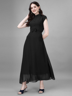 Jash Creation Women Fit and Flare Black Ankle Length Dress
