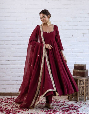 AS FASHION Anarkali Gown(Brown)