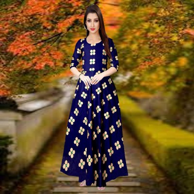 Kuber taxtile Flared/A-line Gown(Blue)