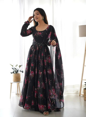 DJCM FASHION HUB Anarkali Gown(Black)