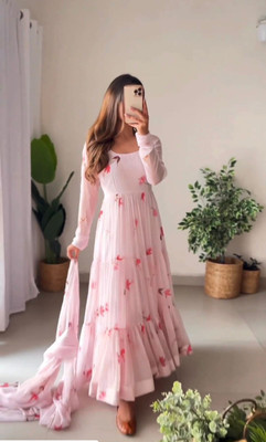 Shree Textiles Women Gown Pink Maxi/Full Length Dress