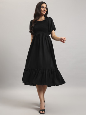 Jash Creation Women Fit and Flare Black Ankle Length Dress