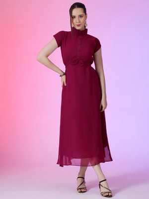 Raiyani Enterprise Women Fit and Flare Purple Maxi/Full Length Dress