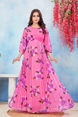 Odd by chansi Trendz Flared/A-line Gown(Pink)