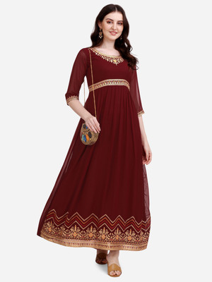 LooksLink Flared/A-line Gown(Maroon)