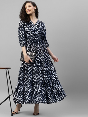 Krunal Raiyani Women Fit and Flare Black Maxi/Full Length Dress