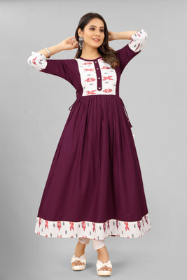 3Buddy Fashion Anarkali Gown(Purple, White)