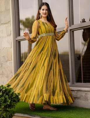 fivaniyo trends Anarkali Gown(Yellow)