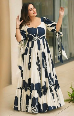 ALSHTHA CREATION Flared/A-line Gown(White, Blue)