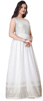 RUDRANI FASHION Flared/A-line Gown(White)