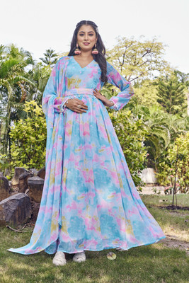 Odd by chansi Trendz Anarkali Gown(Light Blue)