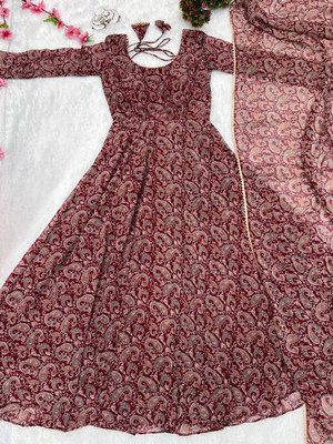 JS CREATIVE Anarkali Gown(Maroon)