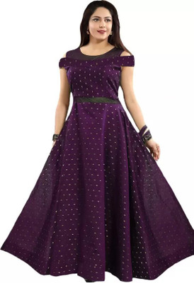 pramukh creation Flared/A-line Gown(Purple)