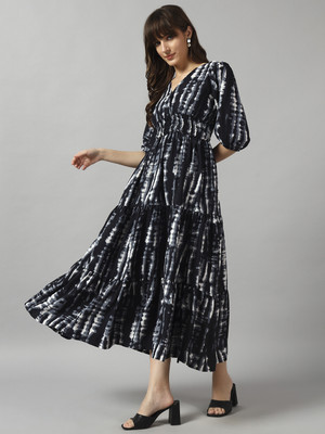 Femvy Women Printed Ethnic Dress Kurta(Black)