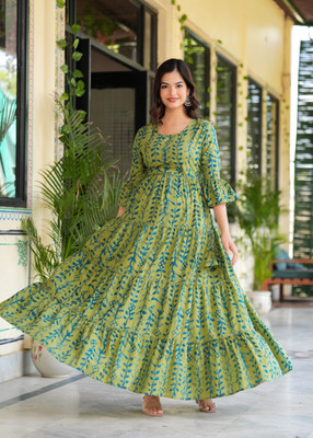 CHARVI CREATION Anarkali Gown(Green)