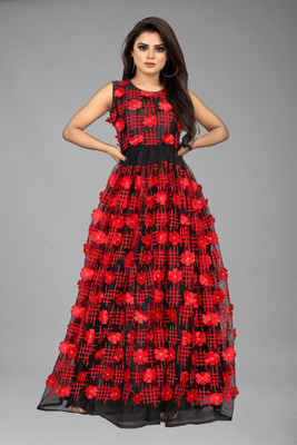 ENCLIQ Flared/A-line Gown(Black, Red)
