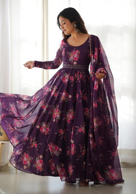 BLUERTONE CREATION Anarkali Gown(Maroon)