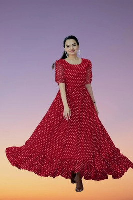 VEDU Flared/A-line Gown(Red, White)