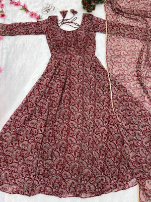 JS CREATIVE Anarkali Gown(Maroon)