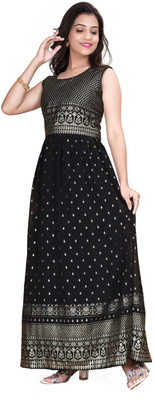 RUDRANI FASHION Flared/A-line Gown(Black)