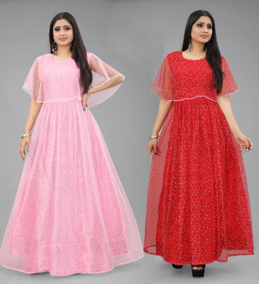 DECOFIN Flared/A-line Gown(Pink, Red)