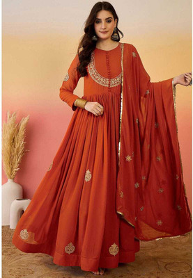 Sri Balaji Collections Flared/A-line Gown(Orange)