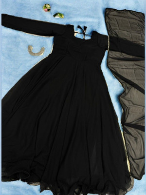 DJCM FASHION HUB Anarkali Gown(Black)