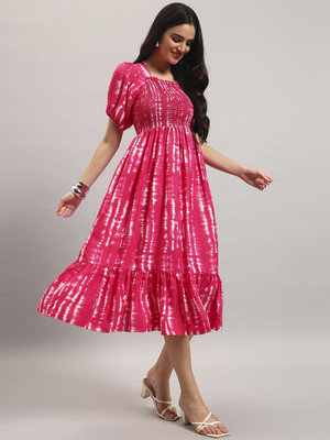 Krunal Raiyani Women Fit and Flare Pink Ankle Length Dress
