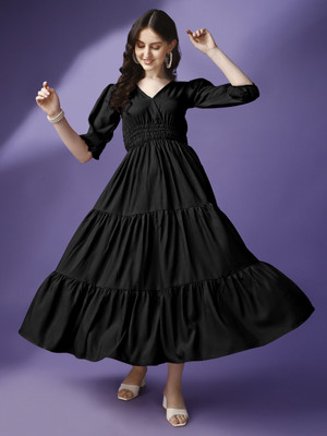 Jash Creation Women Fit and Flare Black Maxi/Full Length Dress