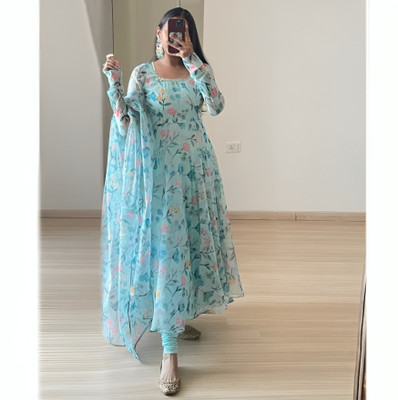 REVA ENTERPRISE Anarkali Gown(Light Blue)
