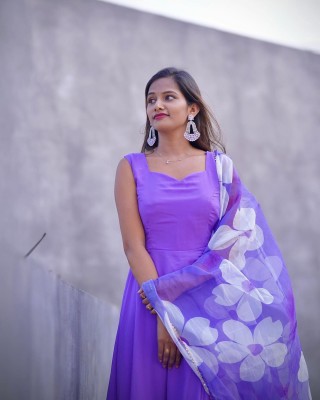 DHAR TEXTILES Anarkali Gown(Purple)